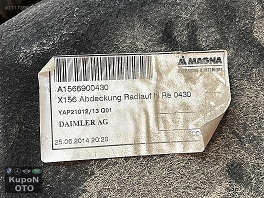 A1566900430 MERCEDES W156 SAĞ ARKA ÇAMURLUK ÇIKMA ORJİNAL